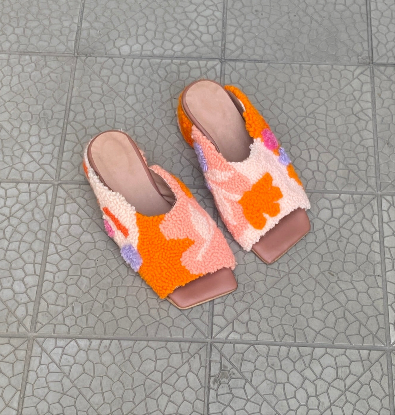 Punch needle colorful sandals
