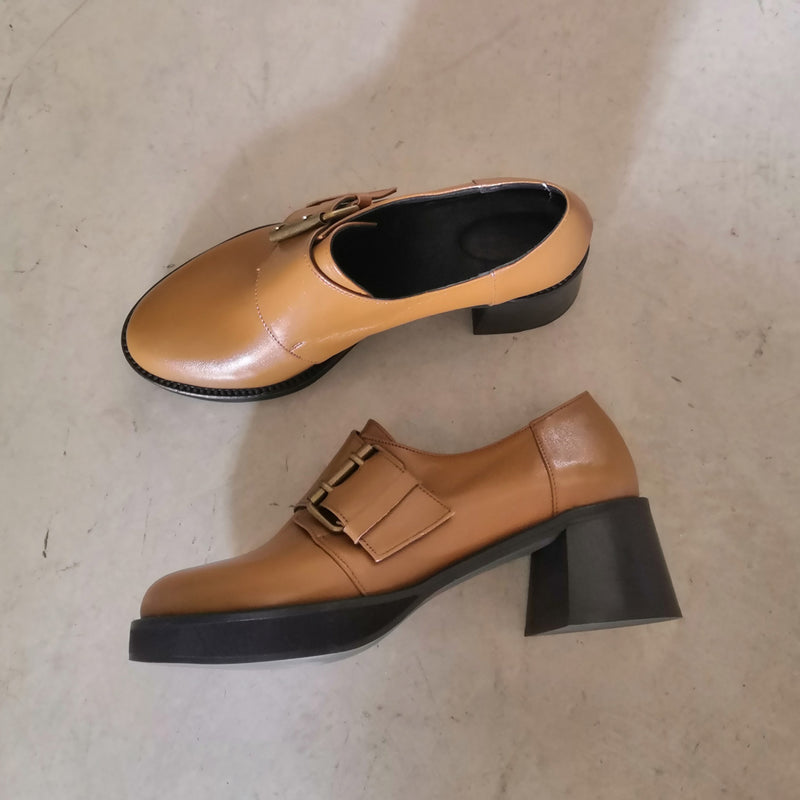 Checkmate-Brown Platform Shoes with side buckle