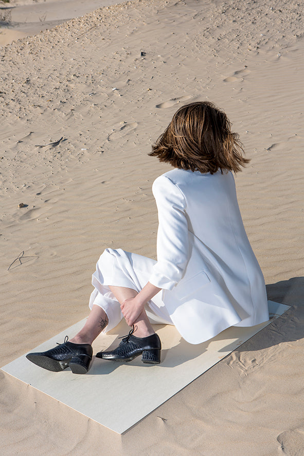 Tamarix- Snake Skin Heeled Oxfords, Black Shoes