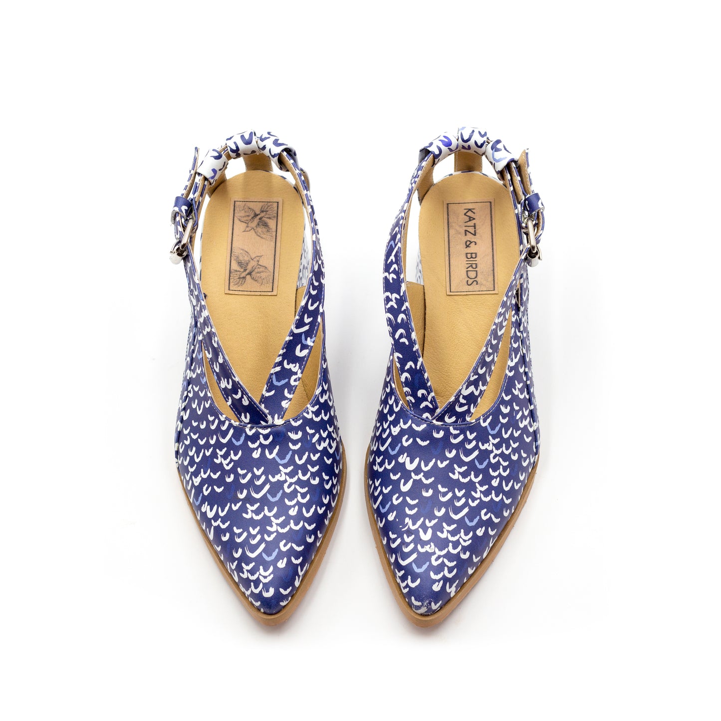 Blue Printed Summer Shoes with Heels- Seagull