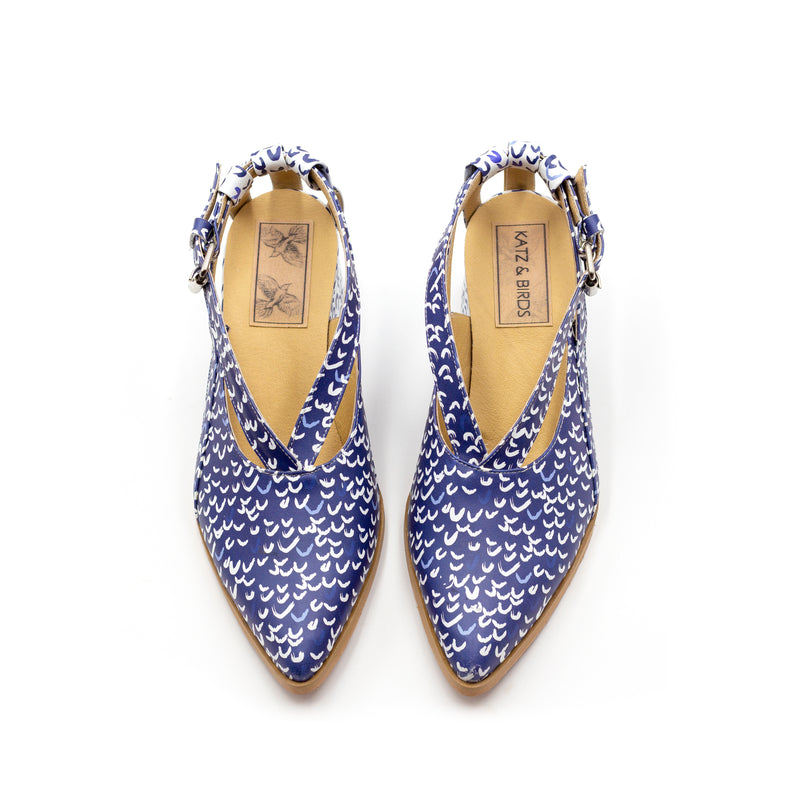 Blue Printed Summer Shoes with Heels- Seagull