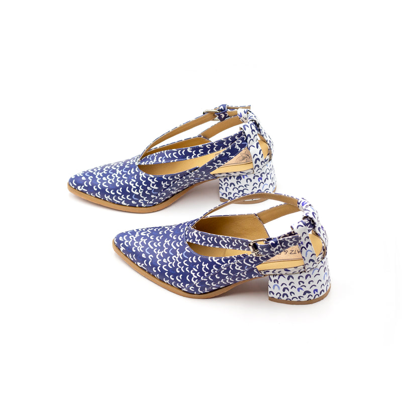 Blue Printed Summer Shoes with Heels- Seagull