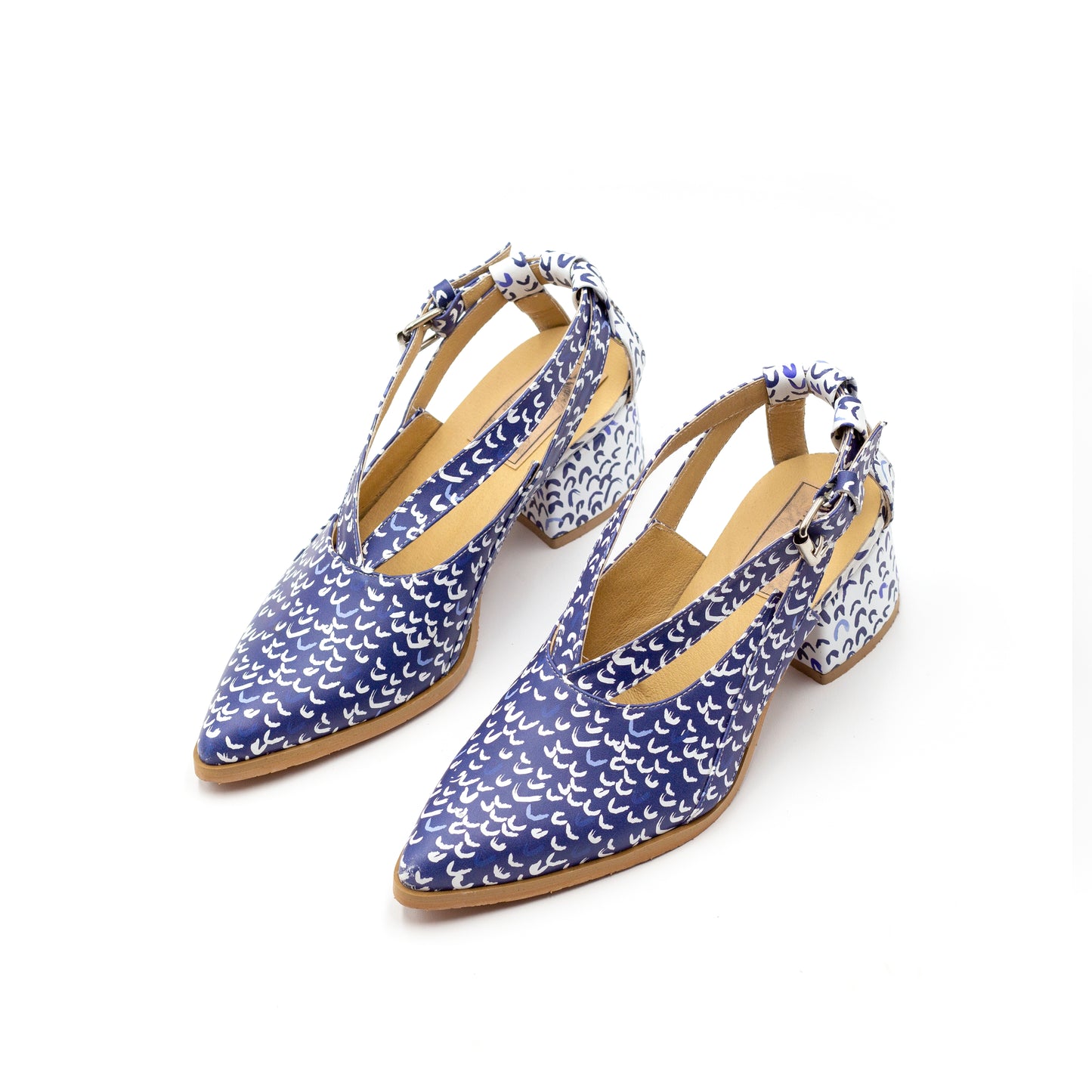 Blue Printed Summer Shoes with Heels- Seagull