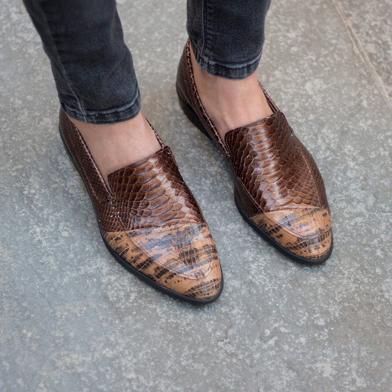 Brown Berlin - Snake Pattern Moccasins Shoes