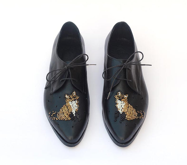 Fox Embroidered Shoes with beads