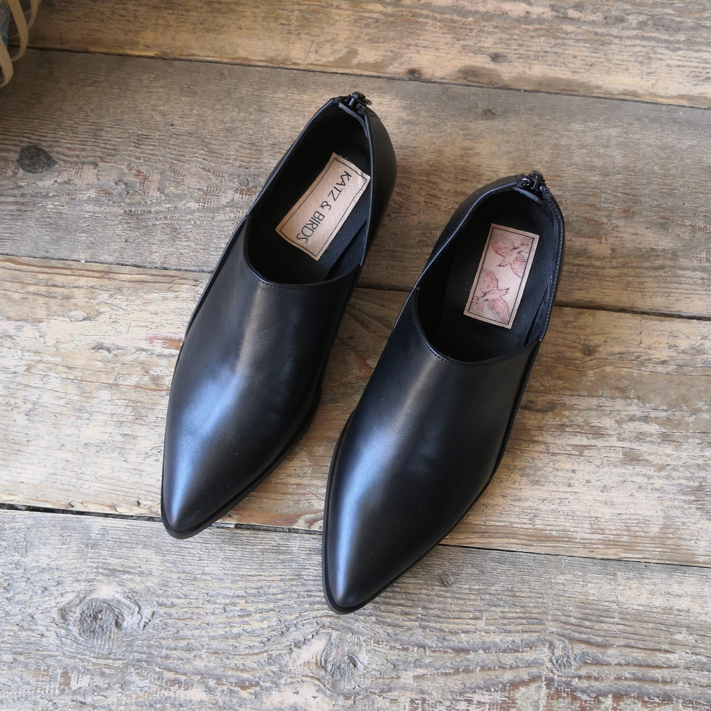 Envelope- Black Leather Heel Shoe