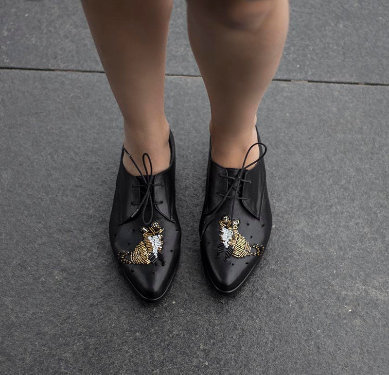 Fox Embroidered Shoes with beads