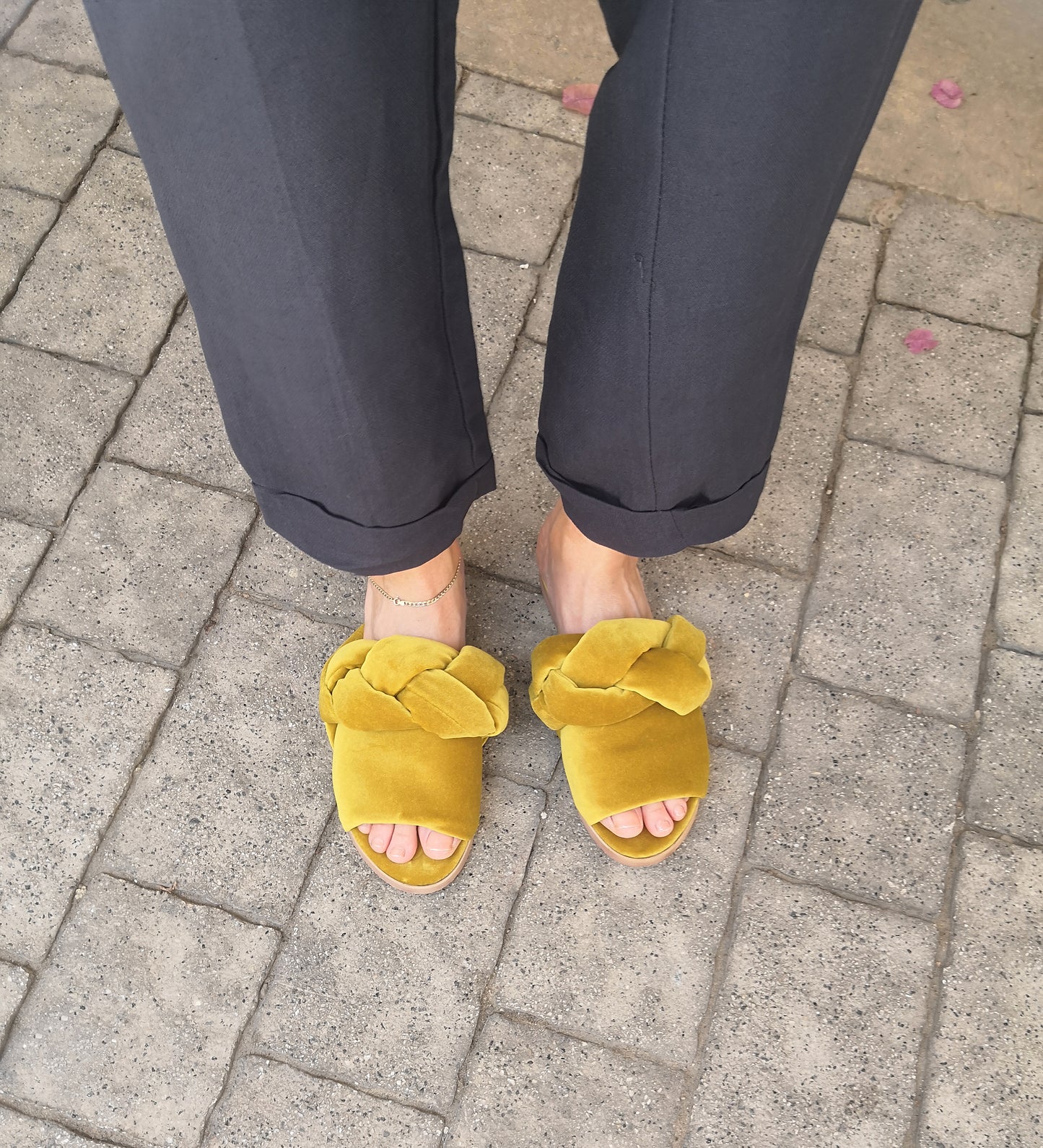 Braid Sandals- Yellow Velvet