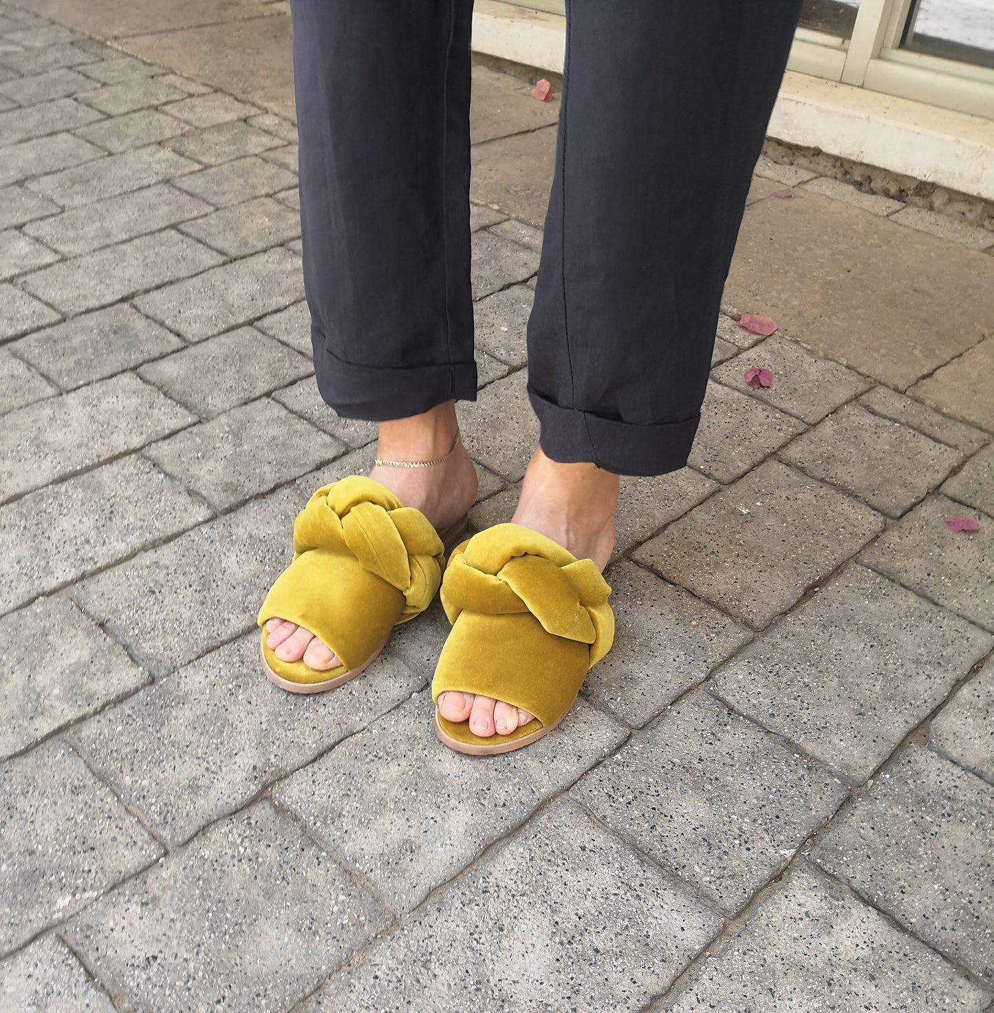 Braid Sandals- Yellow Velvet