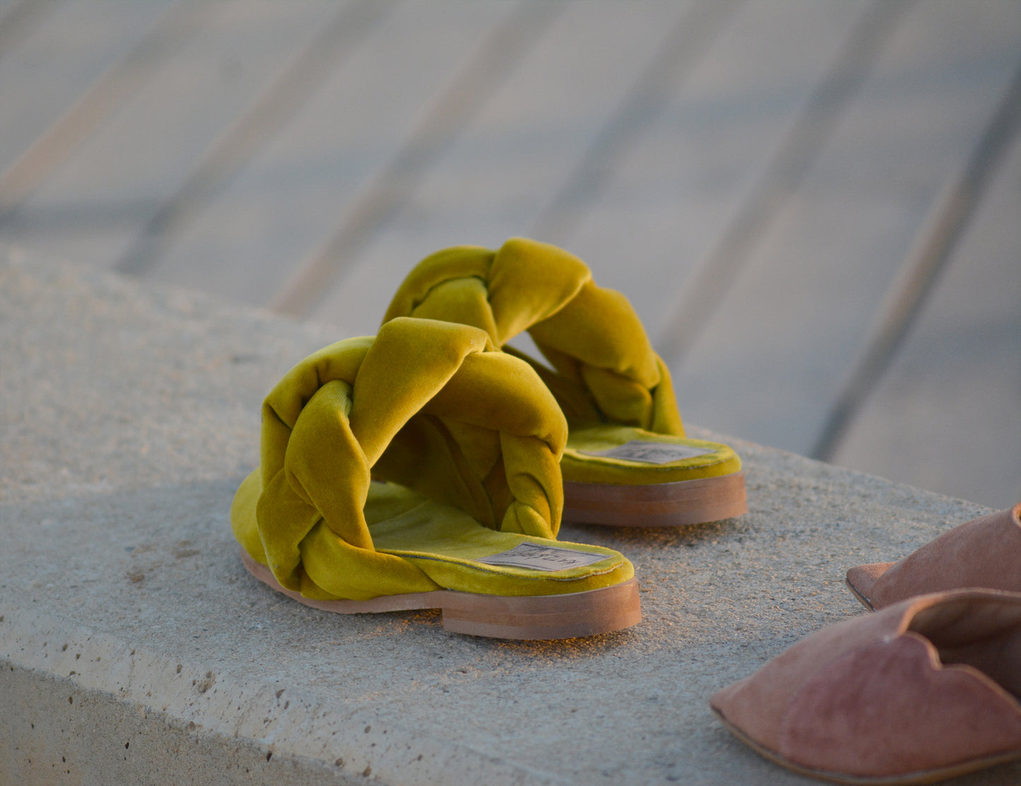 Braid Sandals- Yellow Velvet