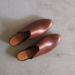 Round Brown Mules - Covered Heels