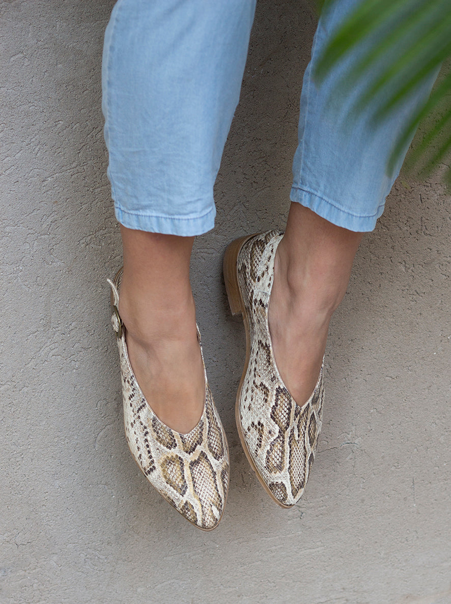 Snake Print V- cut Flat Shoe