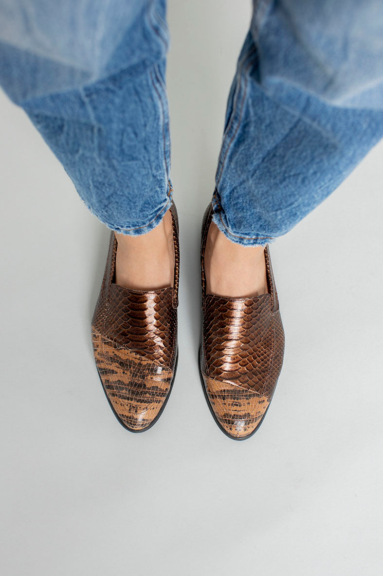Brown Berlin - Snake Pattern Moccasins Shoes