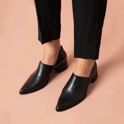 Envelope- Black Leather Heel Shoe