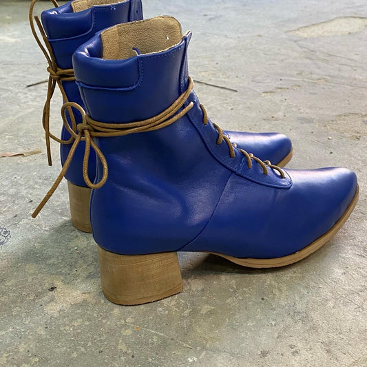 Blue lace up boots