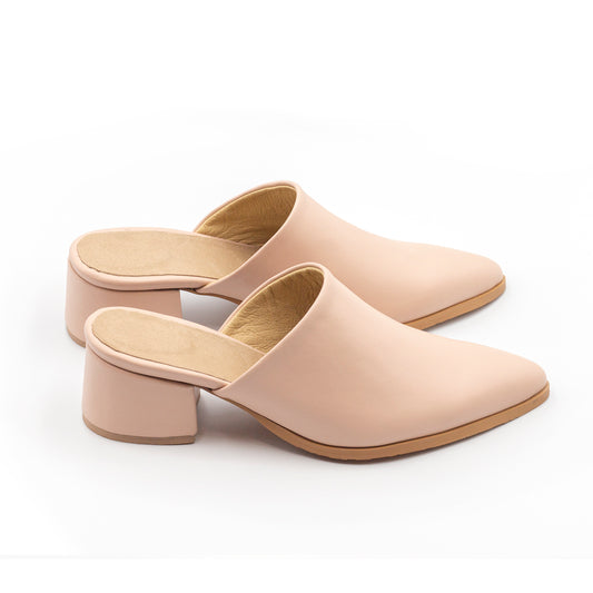 Pink Mules Covered Heel