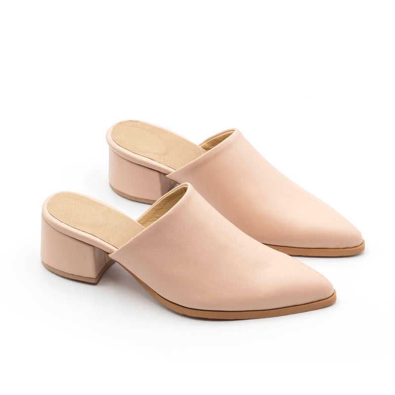 Pink Mules Covered Heel