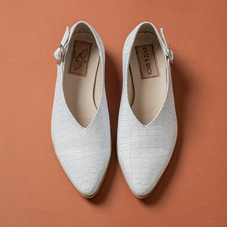 V- cut Flat White Shoe