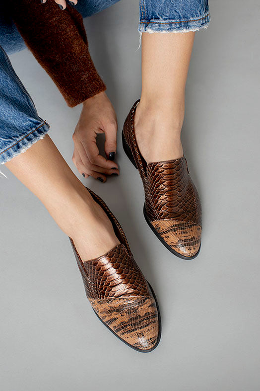 Brown Berlin - Snake Pattern Moccasins Shoes